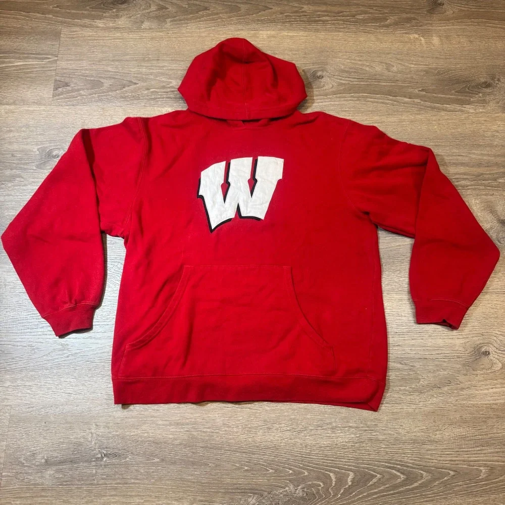 Adidas Wisconsin Badgers Red Hoodie Sweatshirt Pullover Hooded Athletic Size Med
